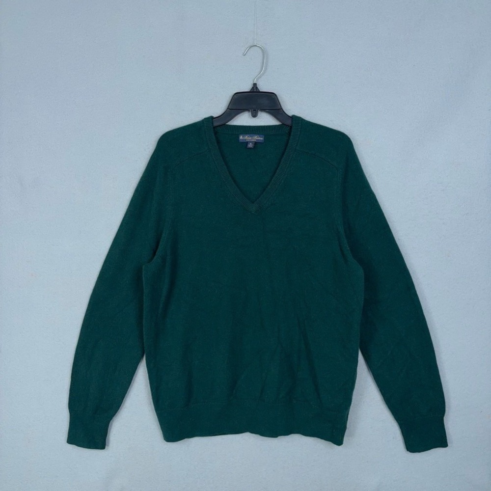 Brooks Brothers Sweater Mens XL Green 3-Ply Cashmere V-Neck Classic Preppy